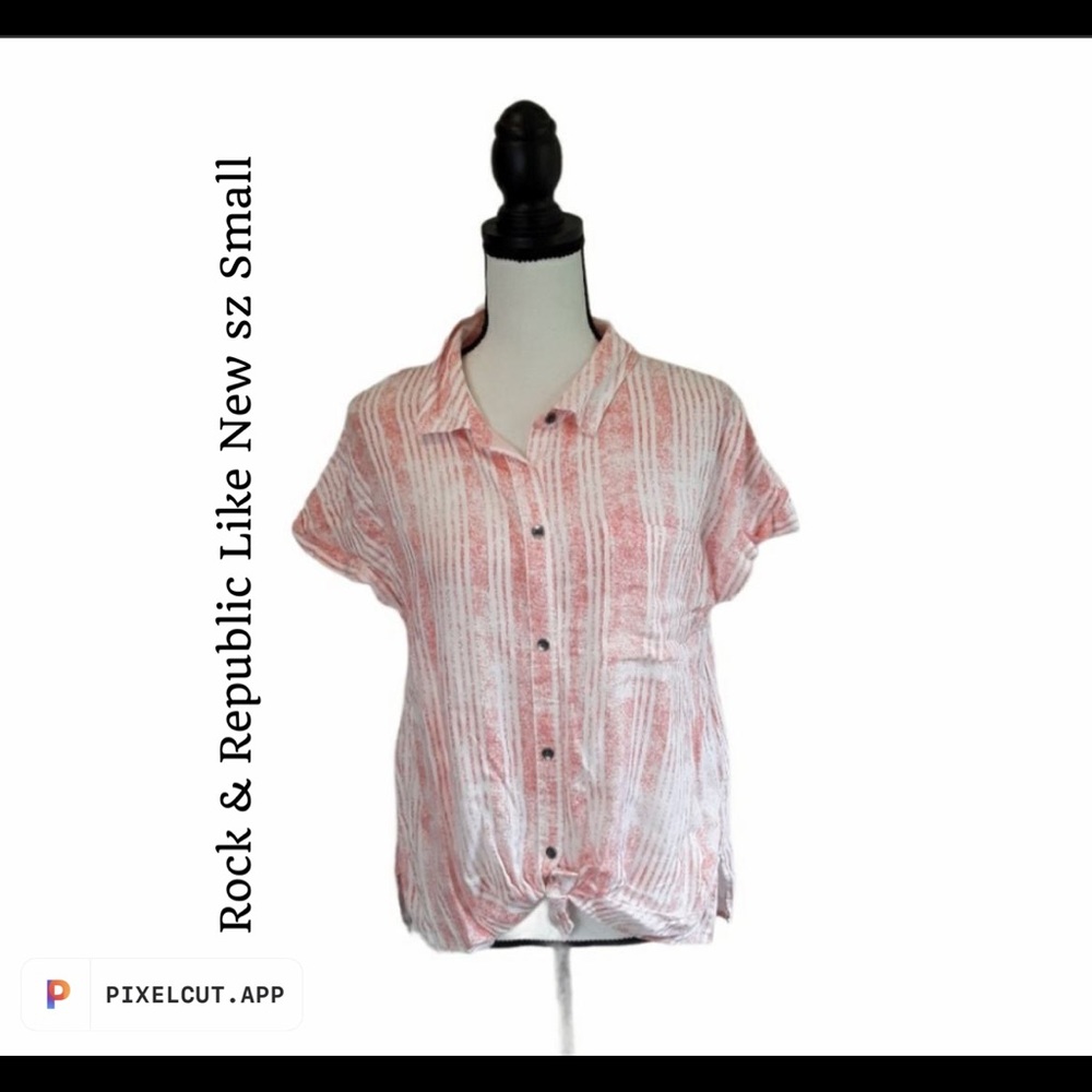 Rock & Republic Peach/Red/White Stripe Like New Button Up Pocket top szS Shirt